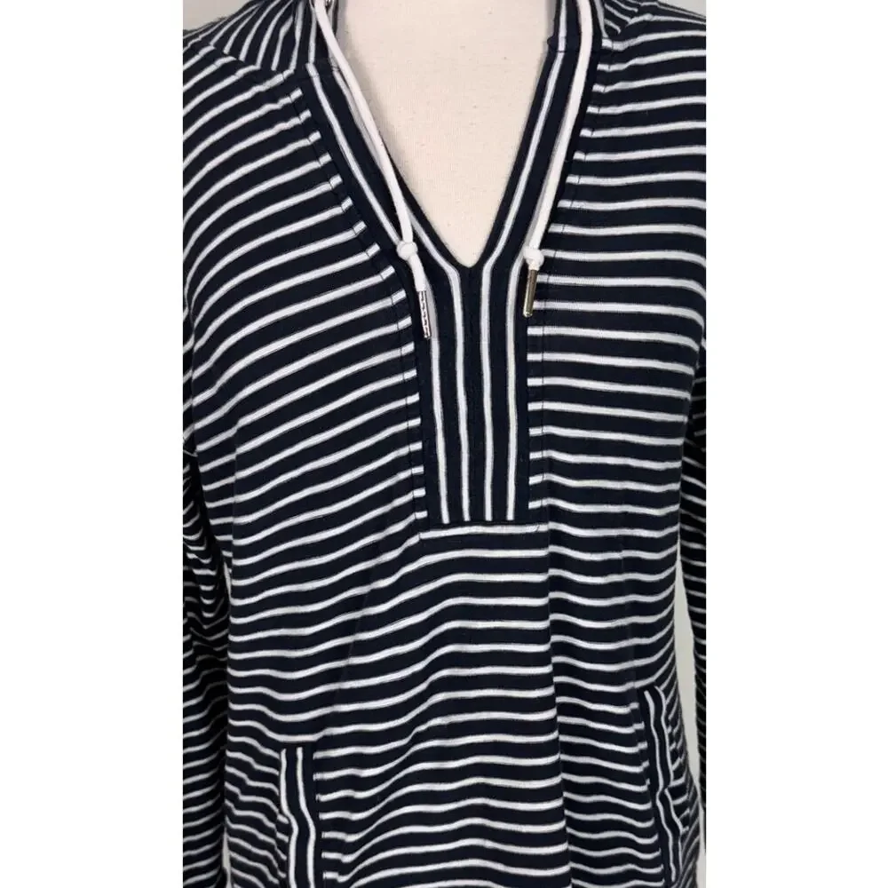 Tommy Hilfiger Womens Small Stiped Blue Hooded Top 100% Cotton - Picture 4 of 7